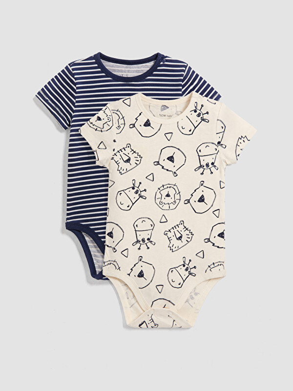 LCW baby Bisiklet Yaka Baskılı Erkek Bebek Body 2'li