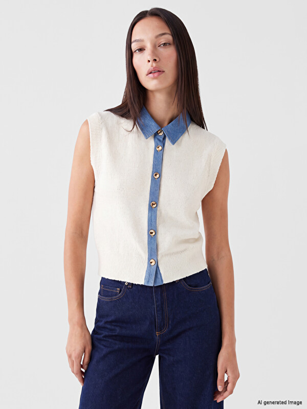 LCW STUDIO Shirt Collar Women's Knitwear Gilet