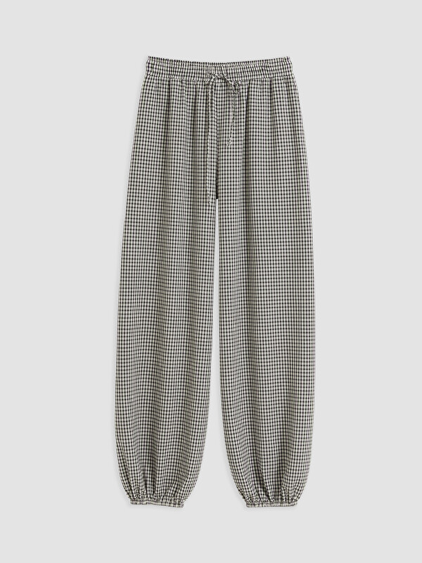 XSIDE Beli Lastikli Ekose Kadın Jogger Pantolon