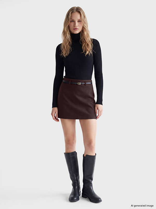 LCW Vision Slim Fit Belted Mini Skirt