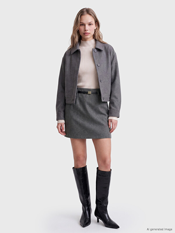 LCW Vision Slim Fit Belted Mini Skirt