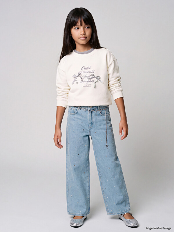 LCW Kids Regular Fit Stone Detailed Girls' Jeans