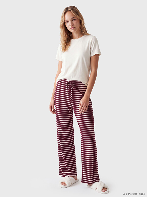LCW DREAM Beli Lastikli Çizgili Kadın Pijama Altı