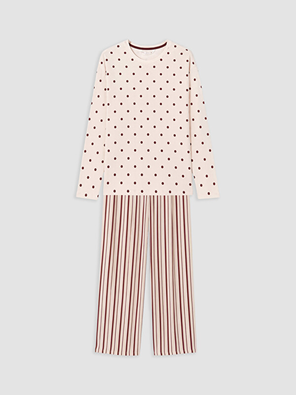 LCW DREAM Bisiklet Yaka Desenli Kadın Pijama Takım