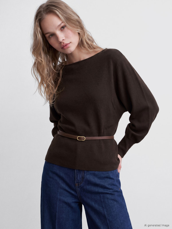 LCW Vision Slash Neck Belted Women's Knitwear Sweater