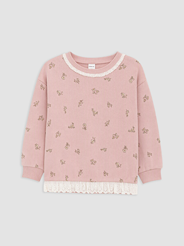 LCW Kids Bisiklet Yaka Kız Çocuk Çiçekli Sweatshirt