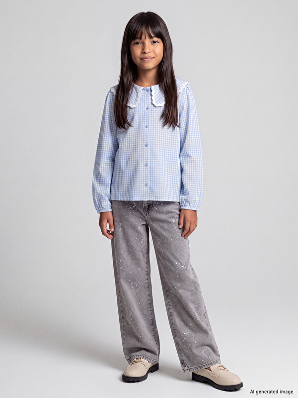 LCW Kids Wideleg Taşlı Kız Çocuk Jean Pantolon