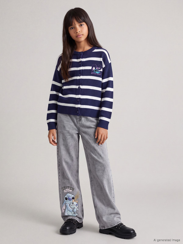 LCW Kids Wideleg Stitch Printed Girls' Jean