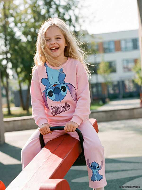 LCW Kids Stitch Baskılı Kız Bebek Sweatshirt