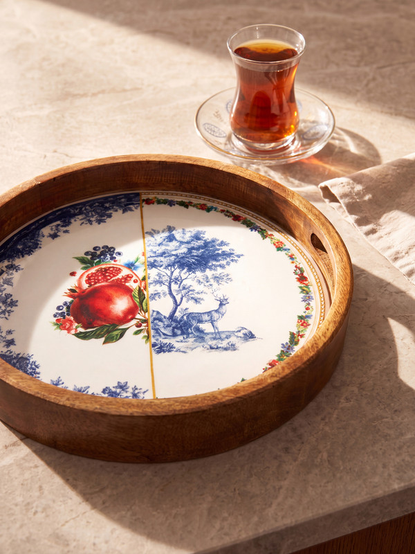 LCW HOME Printed Wood Rimmed Tray