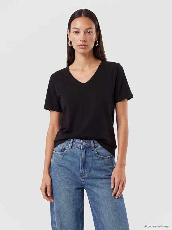 LC WAIKIKI V Neck %100 Cotton Women's T-Shirt