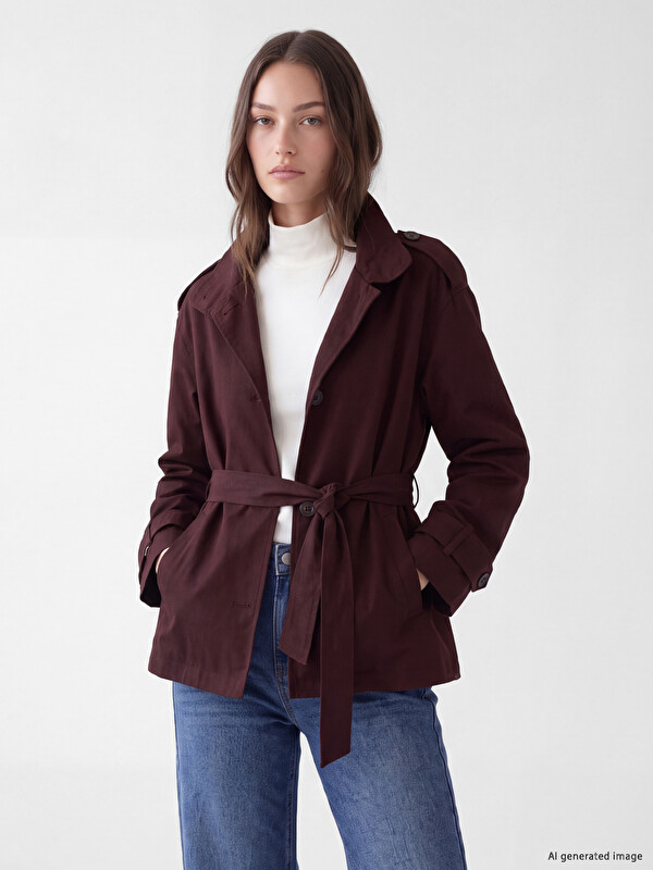 LCW Modest Dik Yaka Kuşaklı Oversize Kadın Trençkot