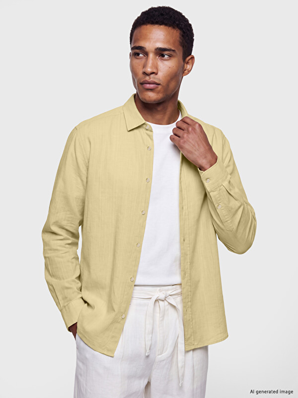 LCW Vision Regular Fit Keten Görünümlü Erkek Gömlek