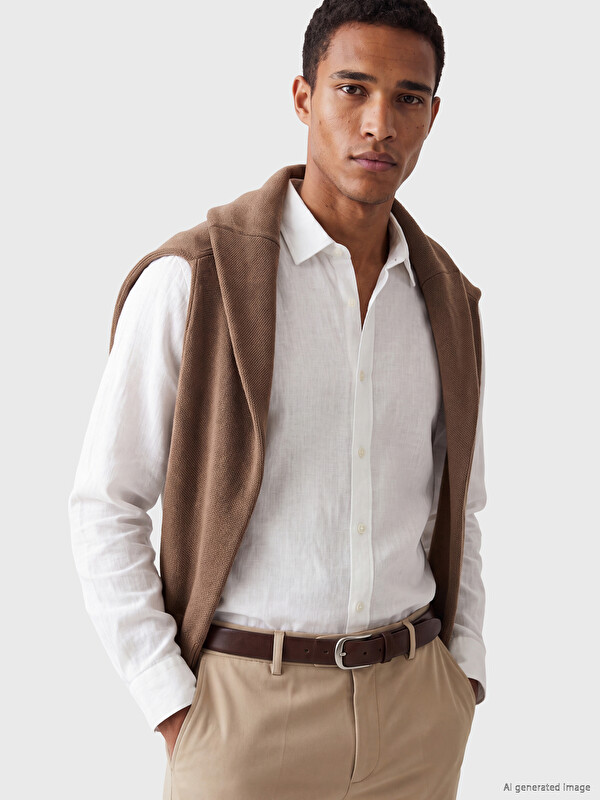 LCW Vision Regular Fit Keten Görünümlü Erkek Gömlek