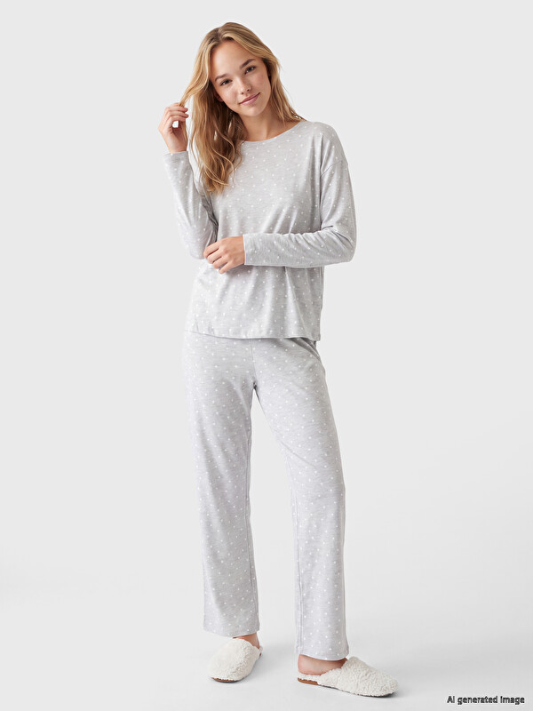 LCW DREAM Crew Neck Polka Dot Women's Pyjamas Set