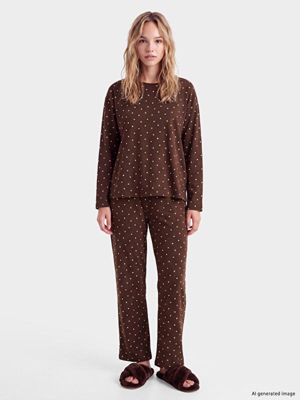 LCW DREAM Bisiklet Yaka Puantiyeli Kadın Pijama Takımı