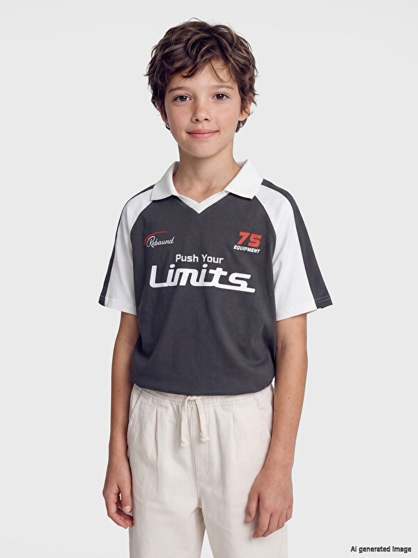 LCW Kids Polo Collar Printed Boys' T-Shirt