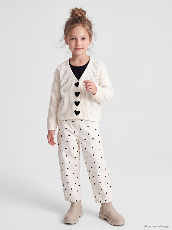 LCW Kids Beli Lastikli Puantiyeli Kız Çocuk Pantolon