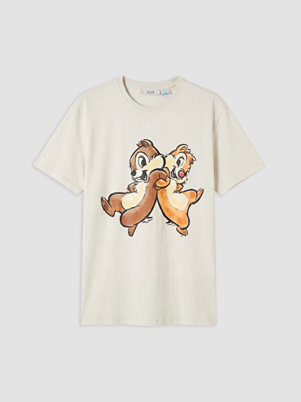 XSIDE Chip and Dale Baskılı %100 Pamuklu Kadın Tişört