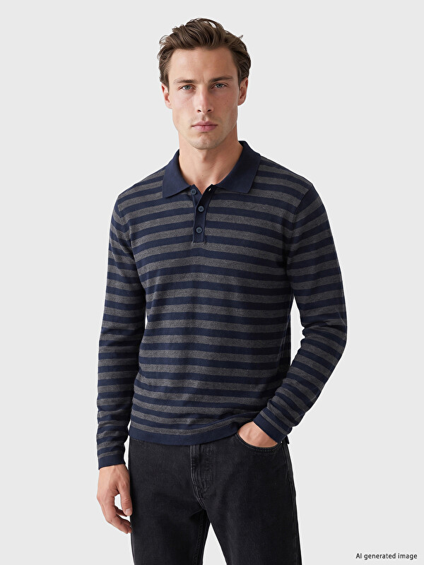 LCWAIKIKI Classic Polo Collar Striped Men's Knitwear Sweater