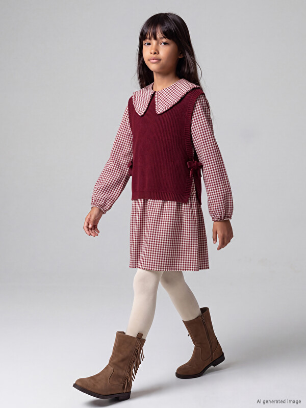 LCW Kids Plaid Girls' Dress and Sweater