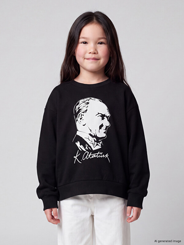 LCW Kids Atatürk štampana debela dukserica za djevojčice