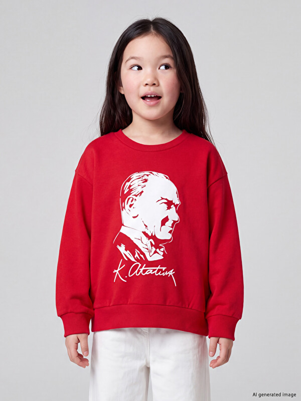 LCW Kids Atatürk štampana debela dukserica za djevojčice