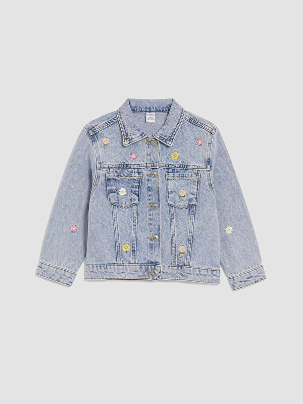 LCW Kids Gömlek Yaka Nakışlı Kız Çocuk Jean Ceket