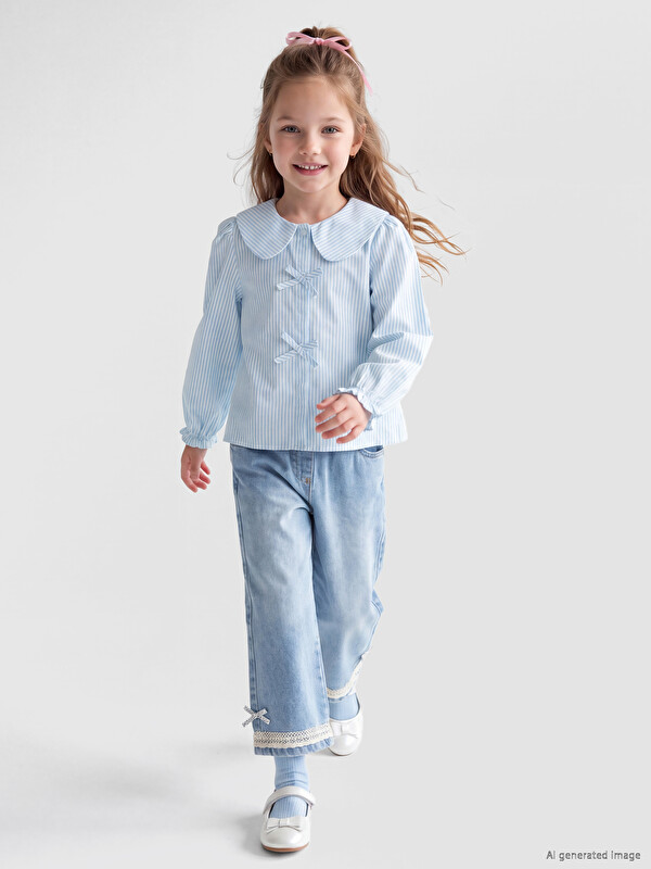 LCW Kids Lace Detailed Wideleg Girls' Jeans