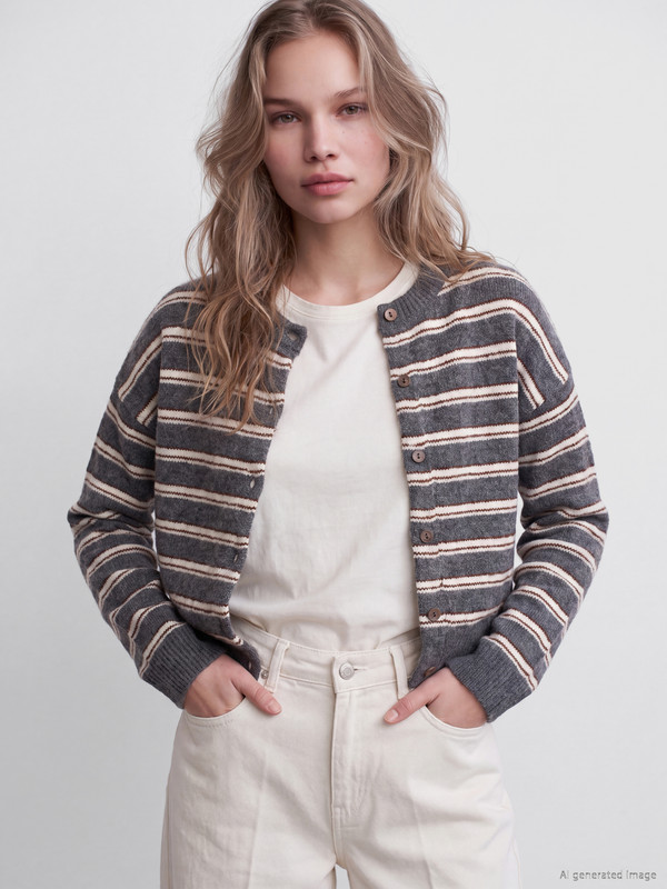 LCW Vision Crew Neck Striped Women's Knitwear Cardigan