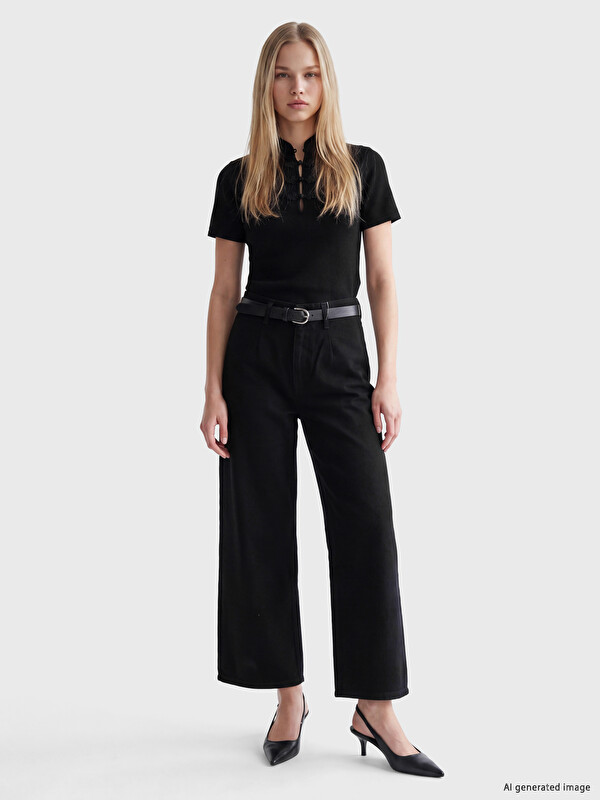 LCW Jeans Kemerli Culotte Fit Kadın Jean Pantolon
