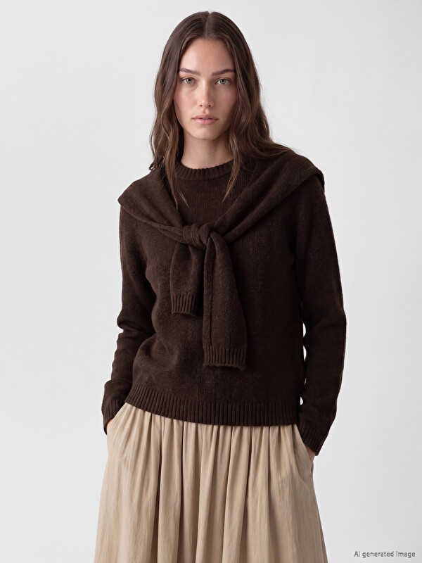 LCW Modest Tie Detailed Crew Neck Women's Knitwear Sweater