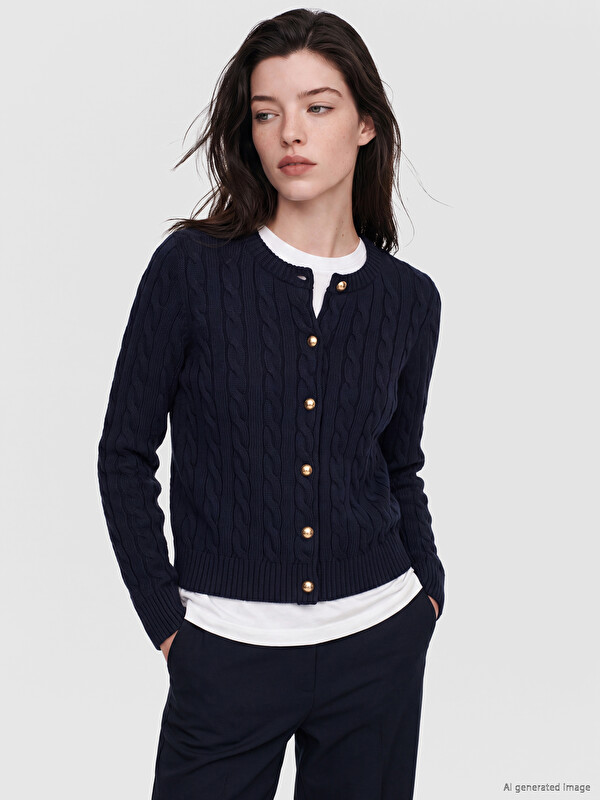 LCW Comfort Cable Knit Patterned Women's Knitwear Cardigan