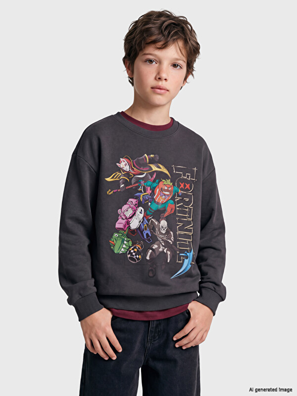 LCW Kids Fortnite Baskılı Erkek Çocuk Sweatshirt