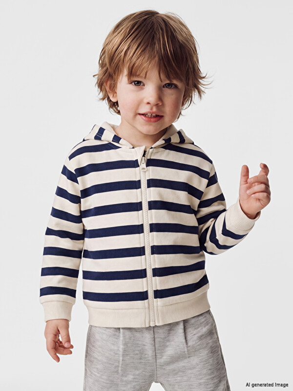LCW baby Erkek Bebek Kapüşonlu Fermuarlı Sweatshirt