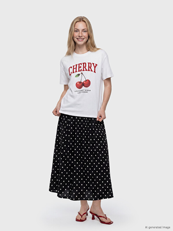 XSIDE Elastic Waist Polka Dot Flared Skirt