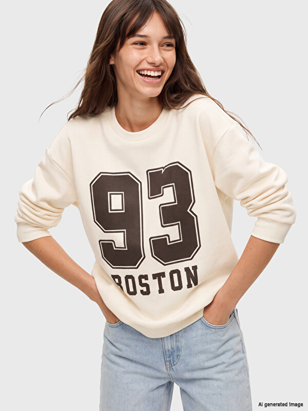 XSIDE Bluzë sportive e trashë me stampim Boston për gra