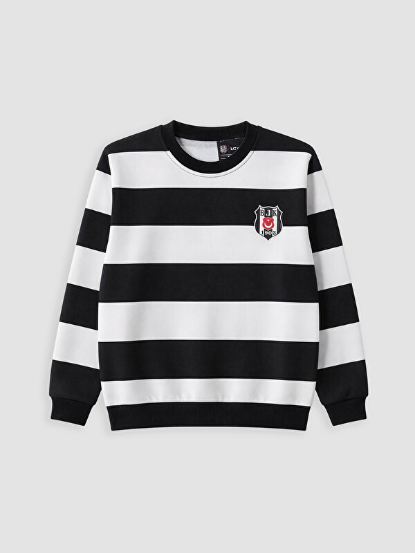 LCW Kids Beşiktaş Lisanslı Çizgili Erkek Çocuk Sweatshirt