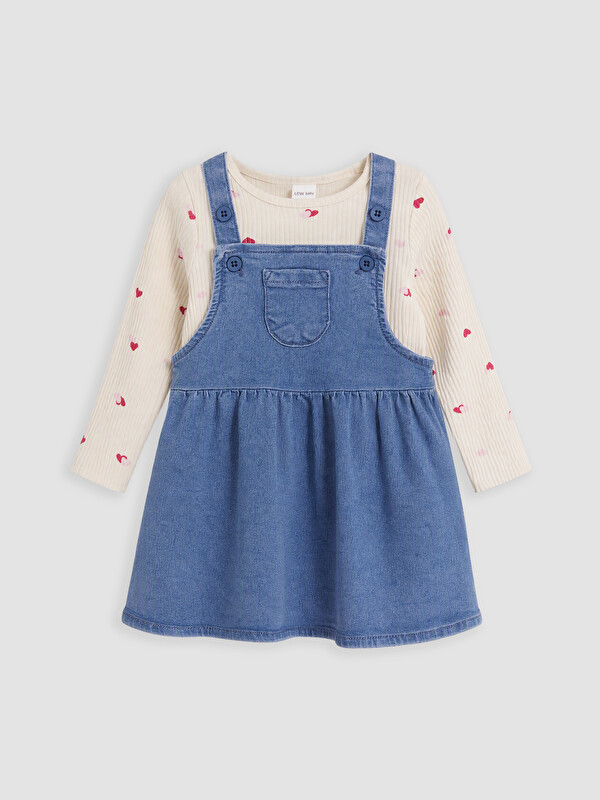 LCW baby Baby Girls' T-shirt and Jean Dungaree Dress