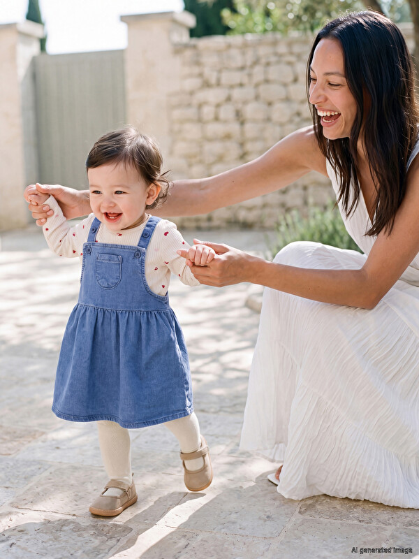 LCW baby Baby Girls' T-shirt and Jean Dungaree Dress