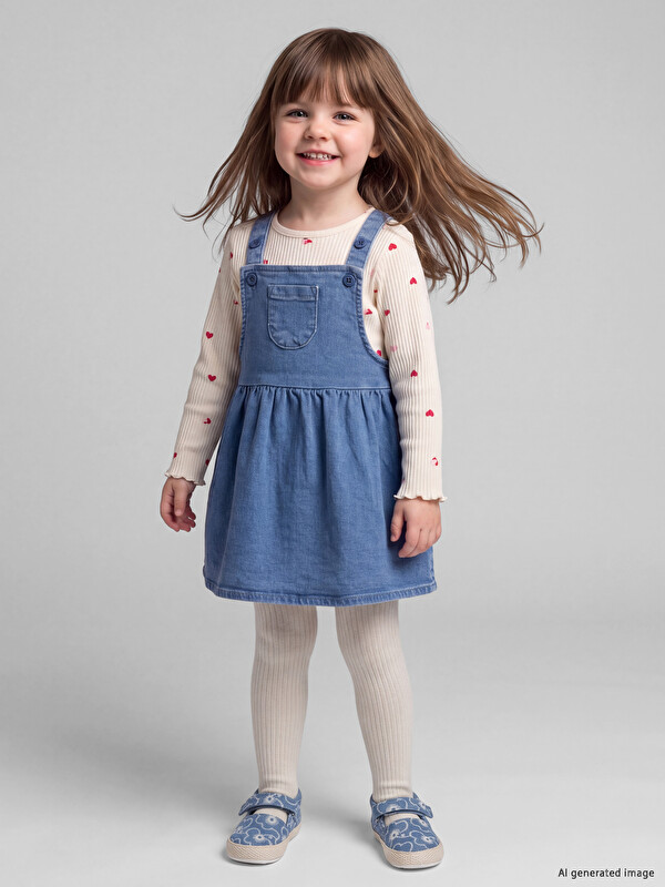 LCW baby Baby Girls' T-shirt and Jean Dungaree Dress