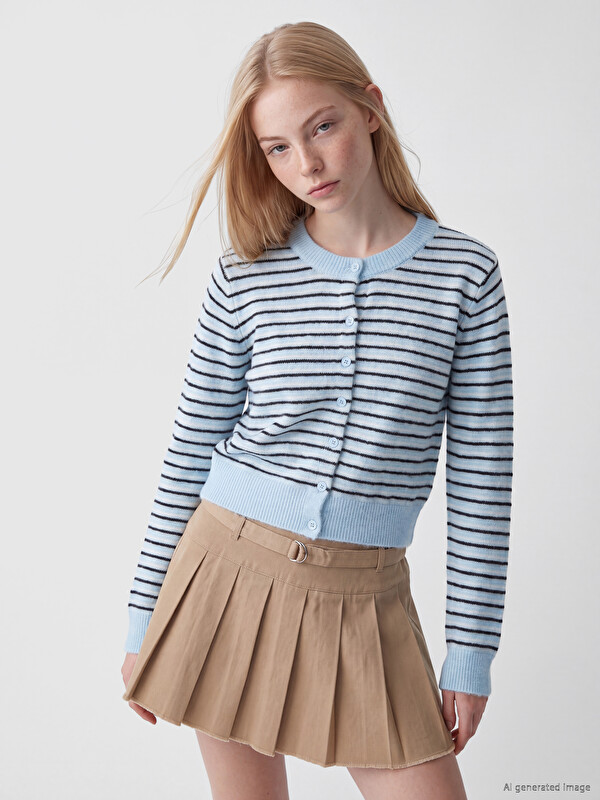 XSIDE Crew Neck Striped Women's Knitwear Cardigan