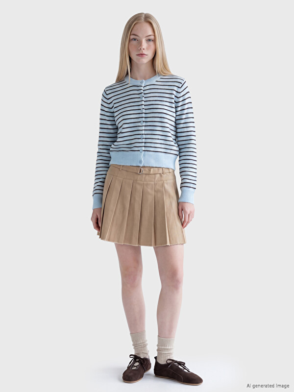 XSIDE Crew Neck Striped Women's Knitwear Cardigan