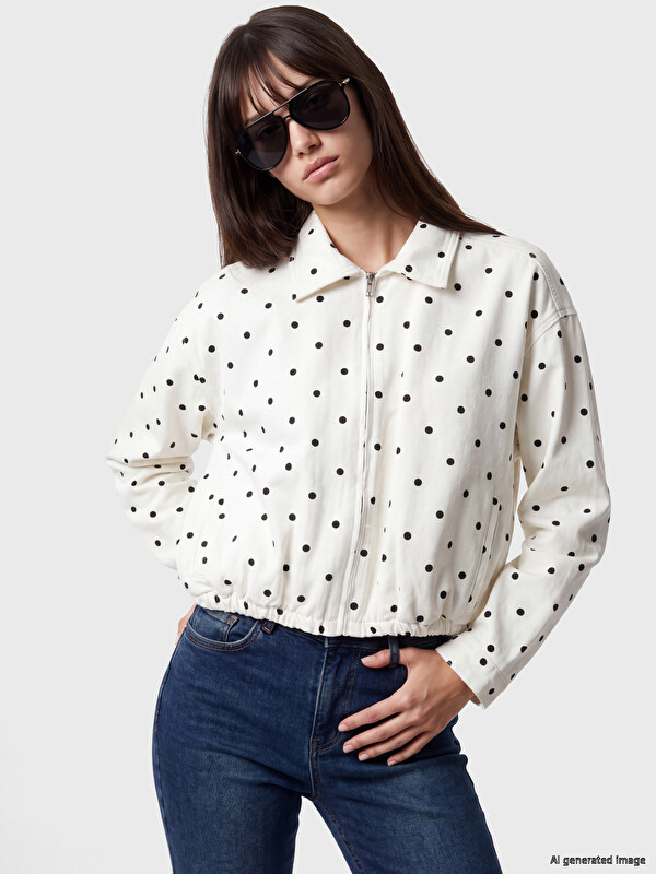XSIDE Puantiyeli Oversize Kadın Jean Ceket