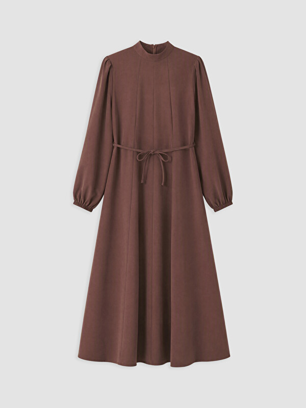 LCW Modest Mock Neck Sashed Modal Blended Dress