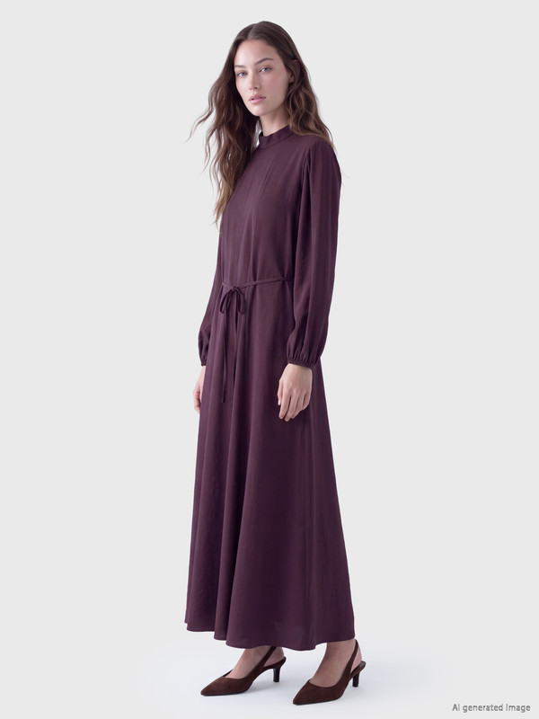 LCW Modest Mock Neck Sashed Modal Blended Dress