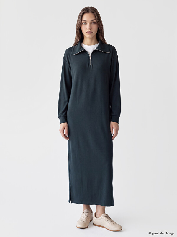 LCW Modest Mock Neck A Form Sweat Dress