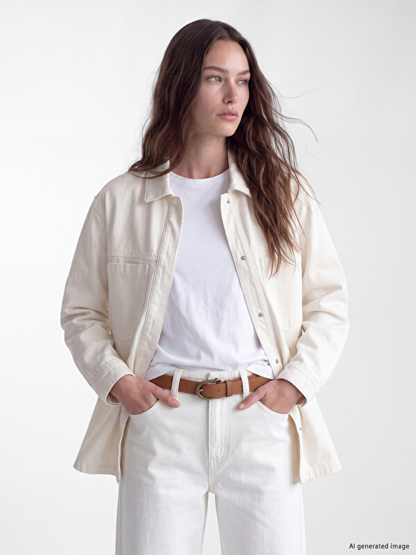 LCW Modest Shirt Collar Women's Jean Jacket