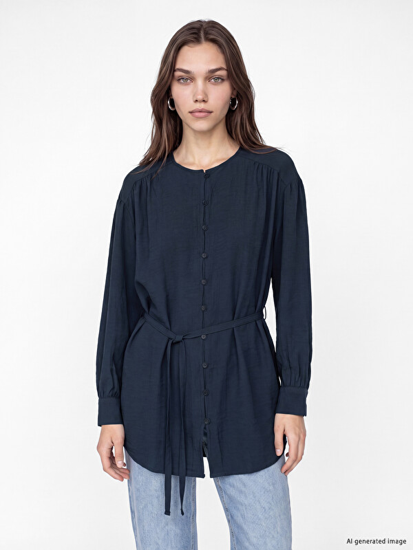 LCW Modest Sash Textured Women's Shirt Tunic
