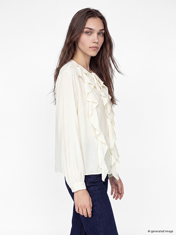 LCW Modest Tie Neck Frilled Blouse